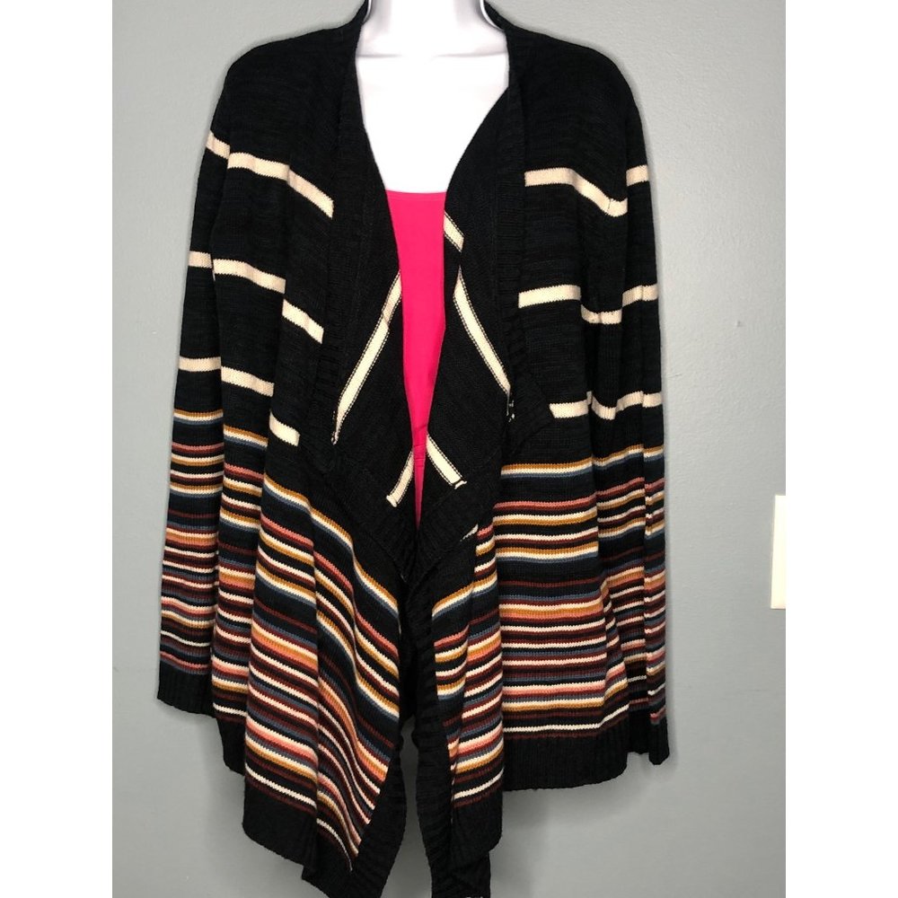 Pink Rose large navy blue multi color striped cardigan